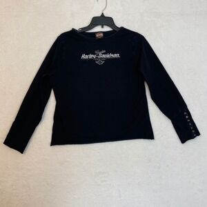 Harley Davidson Womens Long Sleeve Shirt Genuine Since 1903 Black Button Cuff